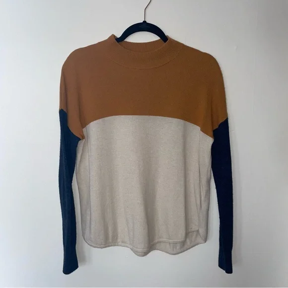 Madewell Ashbury Mockneck Sweater colorblock - Brown, Cream, and Navy - Picture 5 of 10